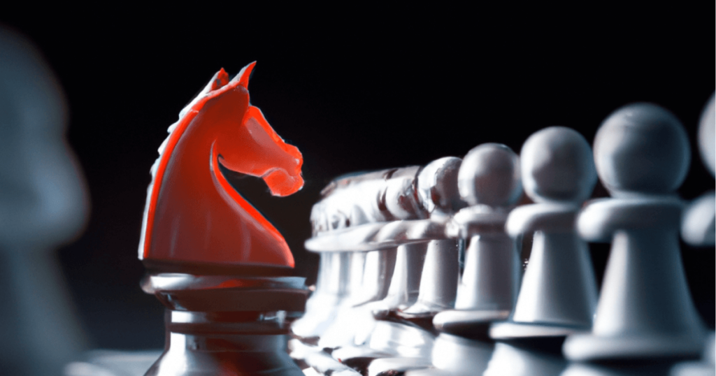 An image of a chessboard with the Knight about to make a game changing move to illustrate leadership